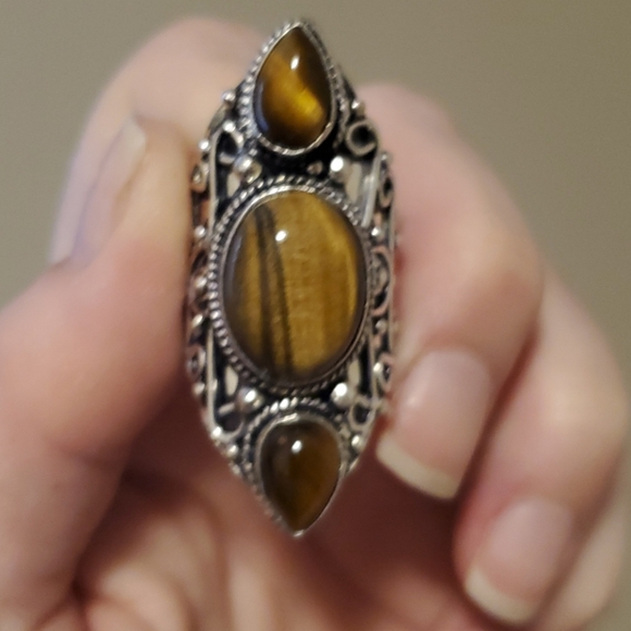 New Tiger Eye 925 Silver Statement Ring. - Picture 11 of 12